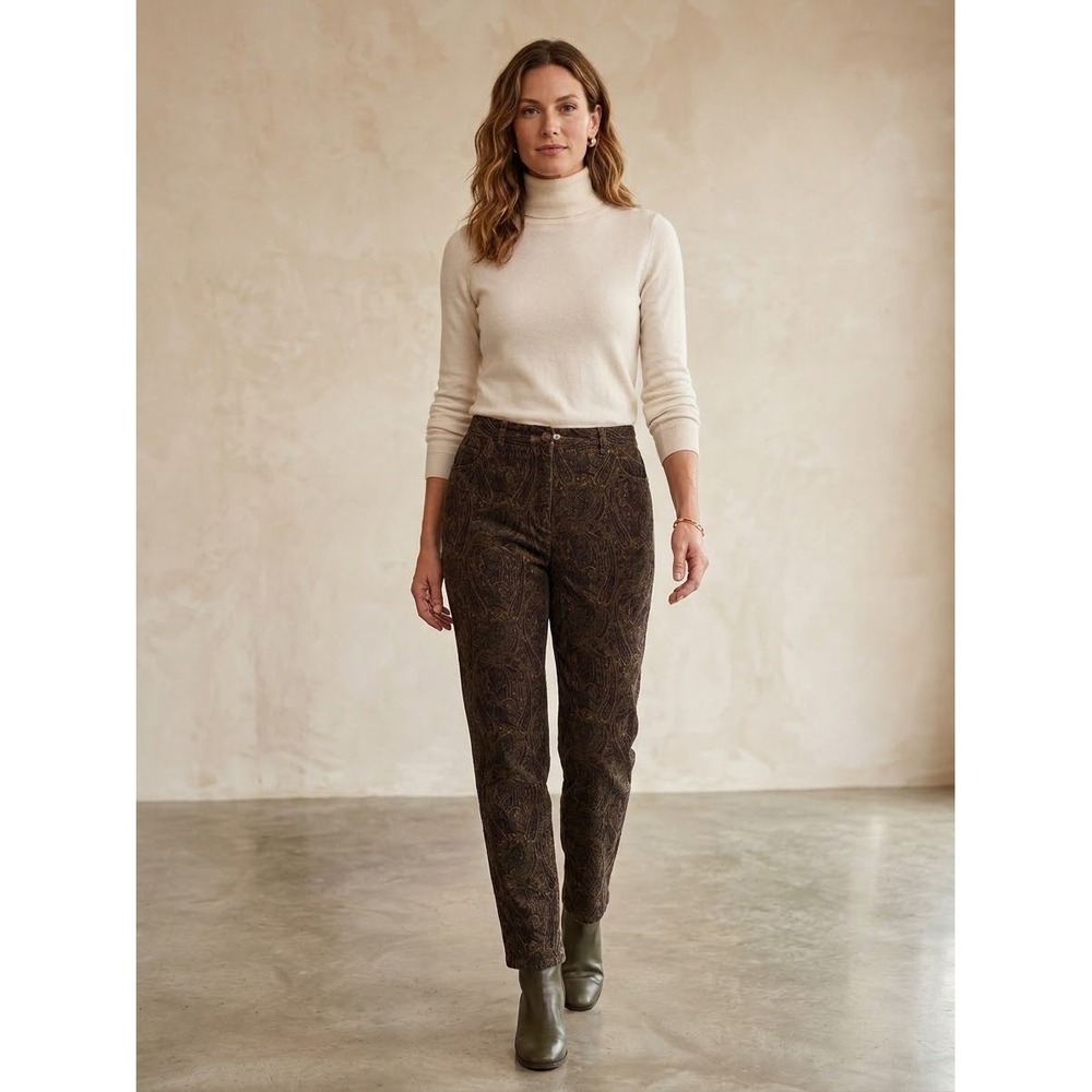 Vintage Y2K Ralph Lauren Paisley Corduroy Pants Womens 14P Petite Dark Old Money